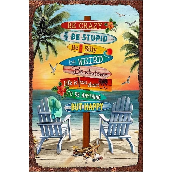 Be Crazy Be Stupid Be Silly But Happy Tin Sign Summer Wall Decor Beach Home Bar Outdoor Decor Metal Poster 8x12 inches