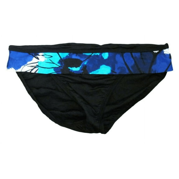 Be Creative MULTI Blue Watercolor Waistband Black Bikini Swim Bottom, US 14
