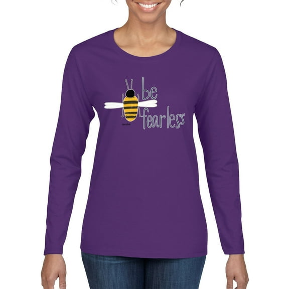 Be Fearless Buzzing Bee Pop Culture Womens Graphic Long Sleeve T-Shirt, Purple, Medium