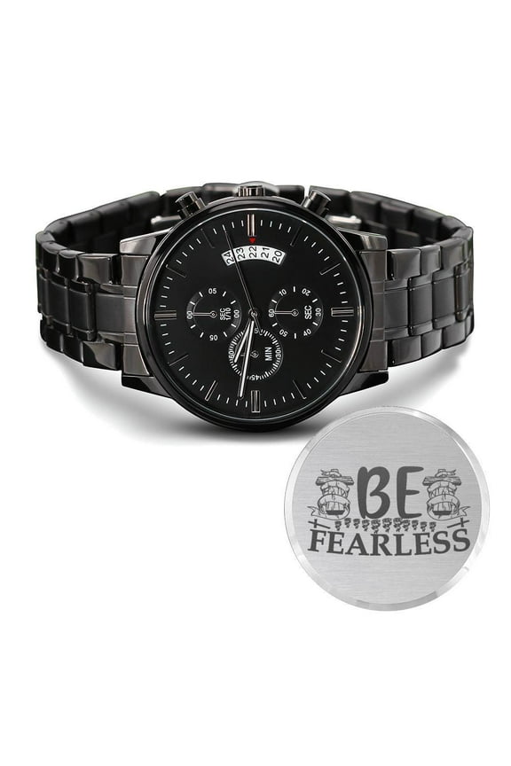 Be Fearless Engraved Bible Verse Men's Watch Multifunction Stainless Steel W Copper Dial