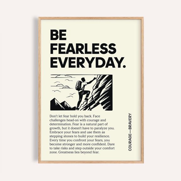 Be Fearless Everyday Bold Typography Office Motivational Poster, Unframed Poster