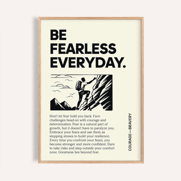 Be Fearless Everyday Bold Typography Office Motivational Poster, Unframed Poster