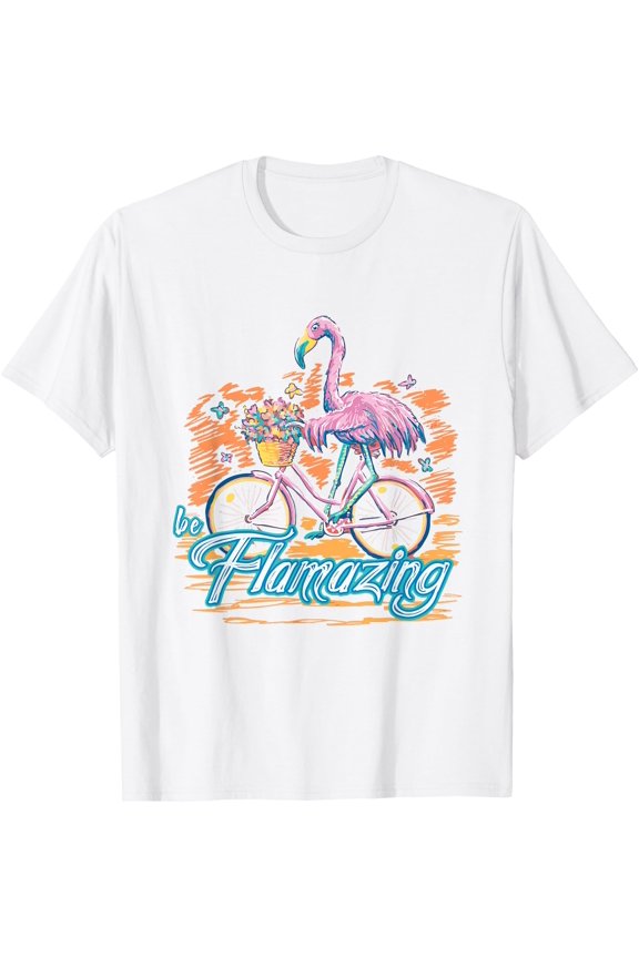 Be Flamazing Funny Flamingo Bicycle Lover Summer Vibes T-Shirt