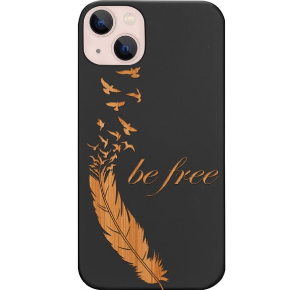 Be Free 1 - Engraved Wooden Phone Case for iPhone 15 Plus, Color: Black