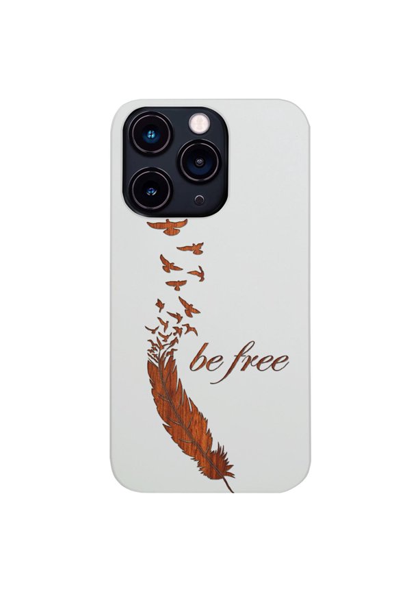 Be Free 1 - Engraved Wooden Phone Case for iPhone 15 Pro, Color: White