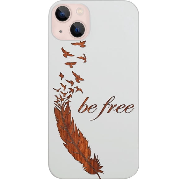 Be Free 1 - Engraved Wooden Phone case for iPhone 14 Plus, Color: White