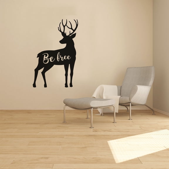 Be Free Deer Deers Motivation Quote Animal Animals Life Quotes Wall Sticker Art Decal for Girls Boys Room Bedroom Nursery House Fun Home Decors Stickers Wall Arts Vinyl Decoration Size (40x24 inch)