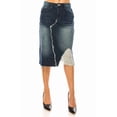 thumbnail image 1 of Be-Girl Distressed Denim Midi Skirt,Raw Hem, Dark Wash, Mid-Rise, 1 of 5