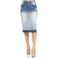 thumbnail image 1 of Be-Girl Women's Denim Pencil Skirt, Light Blue Ombre Wash, Distressed Details, Knee Length, Release Hem - SG-77986, 1 of 6
