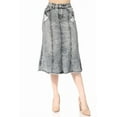 thumbnail image 1 of Be-Girl Women's Distressed Acid Wash Denim Midi Skirt, Mid-Rise Waist, Raw Hem, 1 of 6