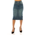 thumbnail image 1 of Be-Girl Women's High Waist Denim Pencil Skirt, Frayed Waistband Detail, Midi Length - SG-79158, 1 of 7