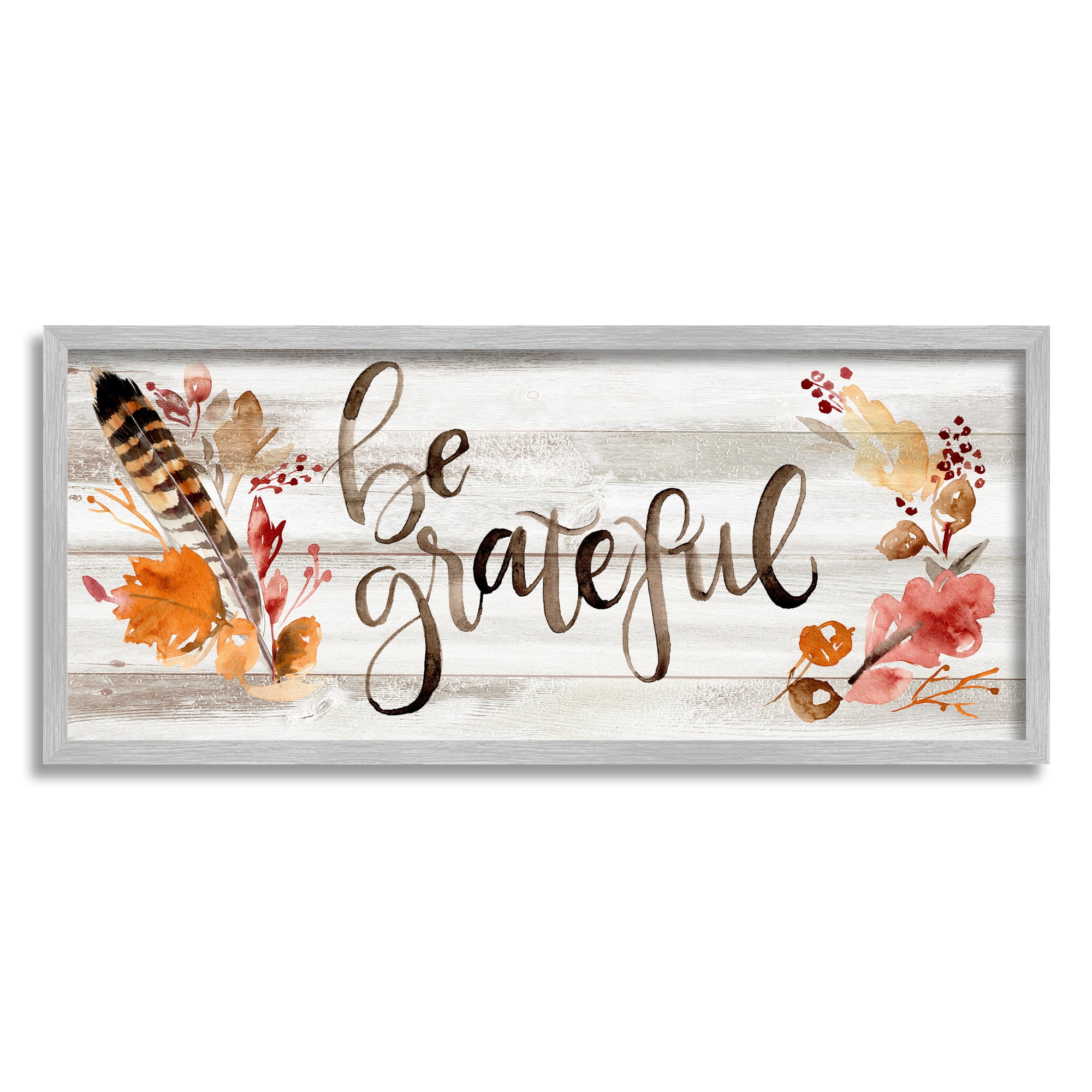 Be Grateful Boho Calligraphy Rustic Autumn Flowers Botanical & Floral Graphic Art Framed Art Print Wall Art
