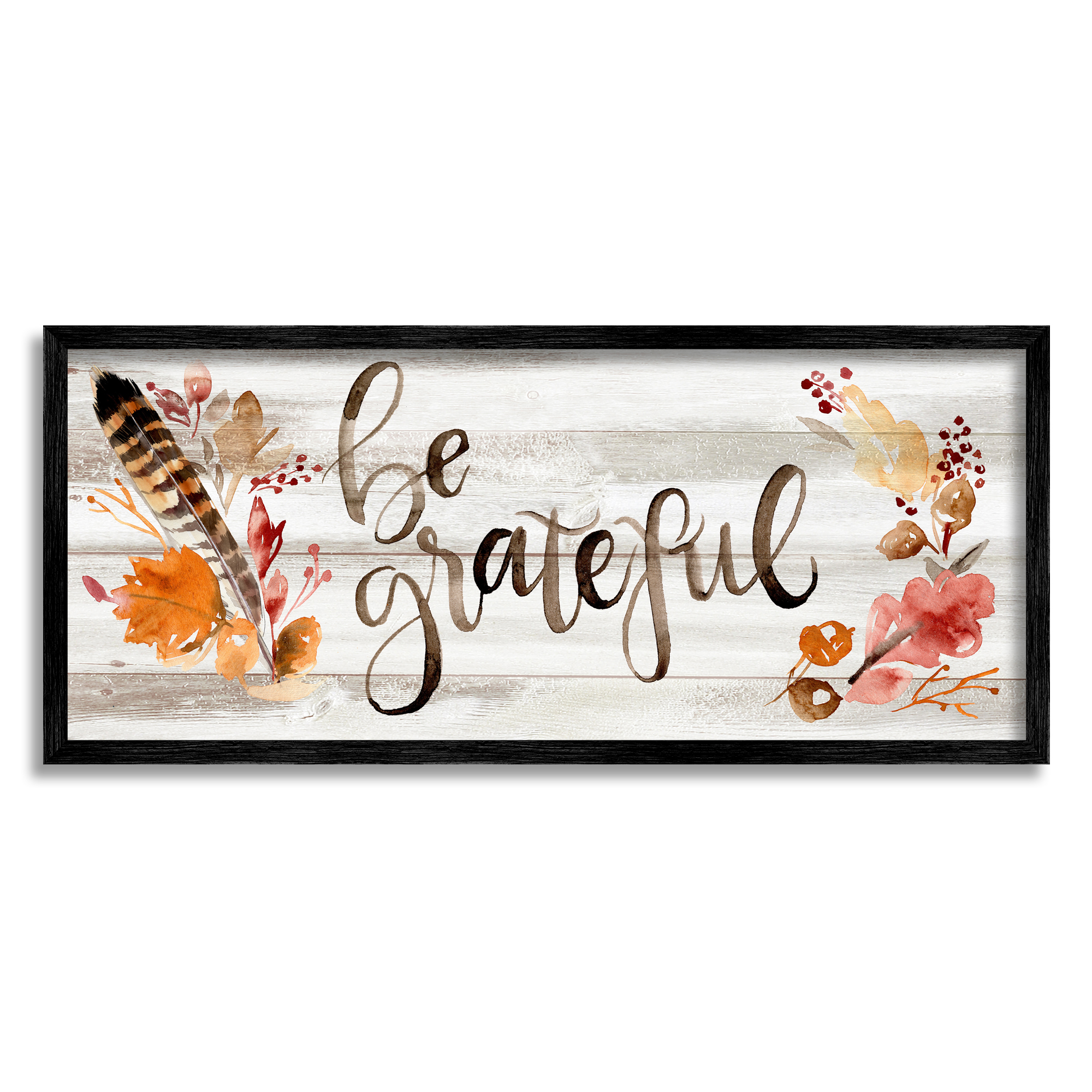 Be Grateful Boho Calligraphy Rustic Autumn Flowers Botanical & Floral Graphic Art Framed Art Print Wall Art