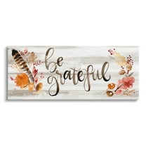 Be Grateful Boho Calligraphy Rustic Autumn Flowers Botanical & Floral Graphic Art Gallery-Wrapped Canvas Print Wall Art