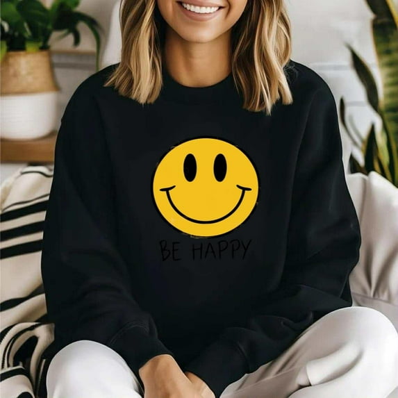 Be Happy 70s Smile Face Retro Vintage Positive Vibe Graphic Sweatshirt, for men & women, up to size 5XL.