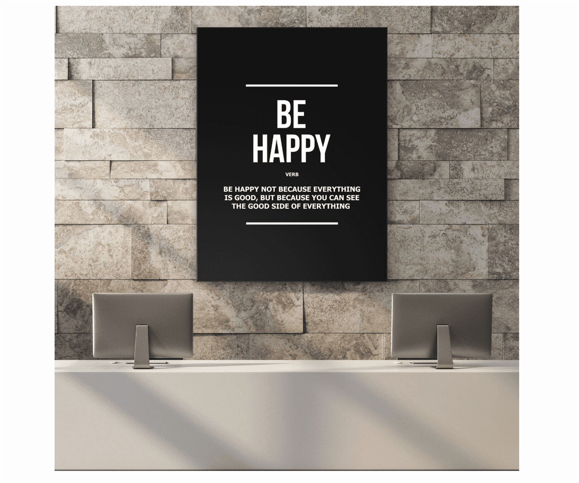 Be Happy Motivational Wall Art Positive Quote Office Decor Minimalist ...