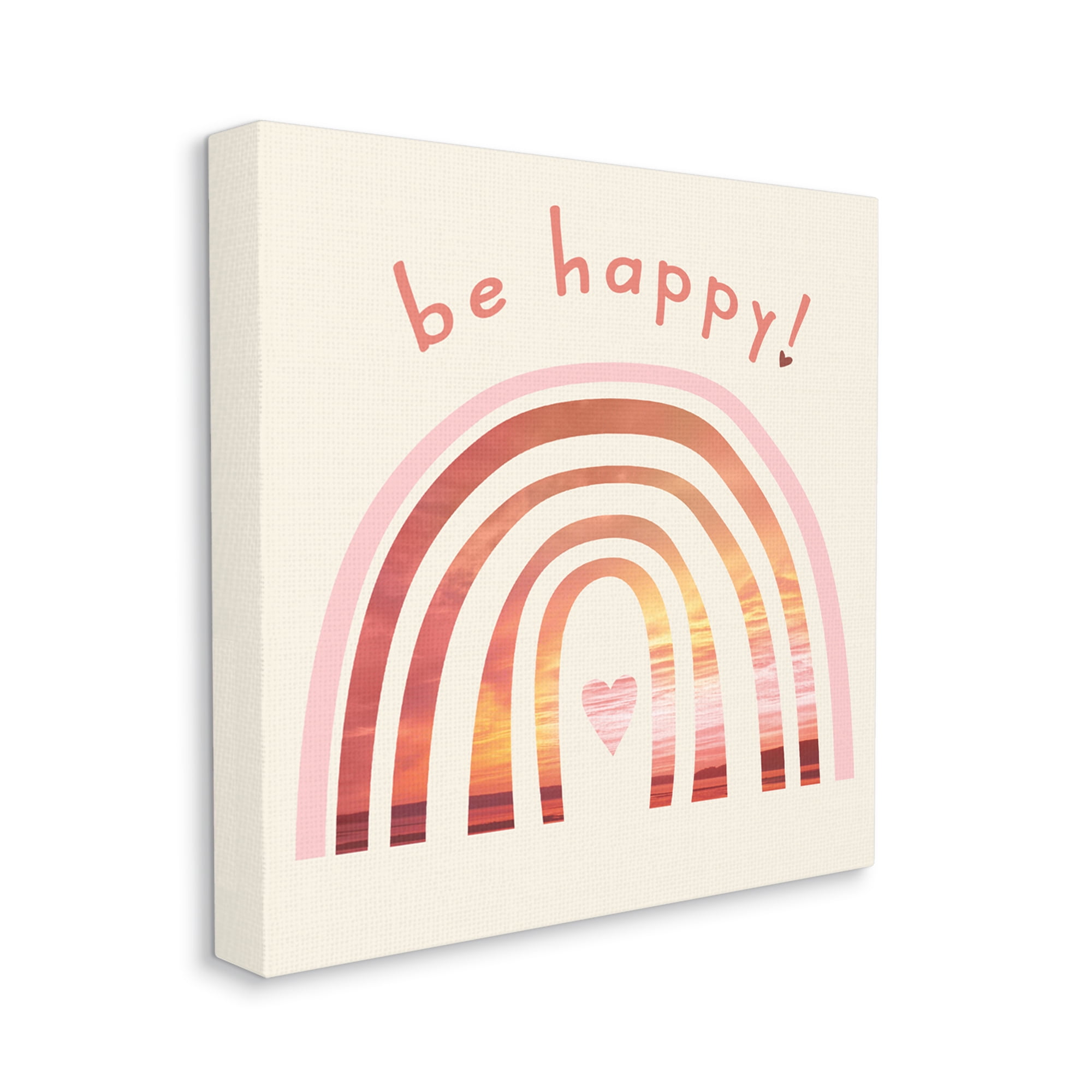 Be Happy Phrase Warm Tone Beach Rainbow Art for Kids Gallery-Wrapped Canvas Print Wall Art, 17x17