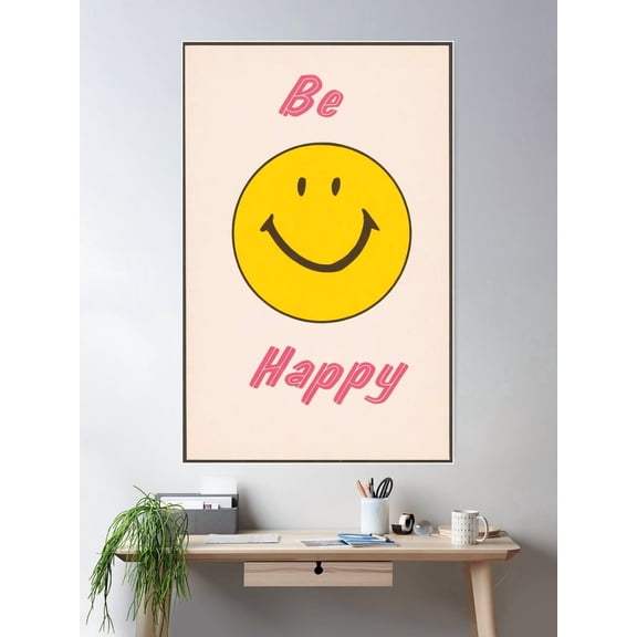 Be Happy Retro Smiley Face Poster Wall Art, Modern Wall Decor For Living Room Bedroom, 24x36 UNFRAMED