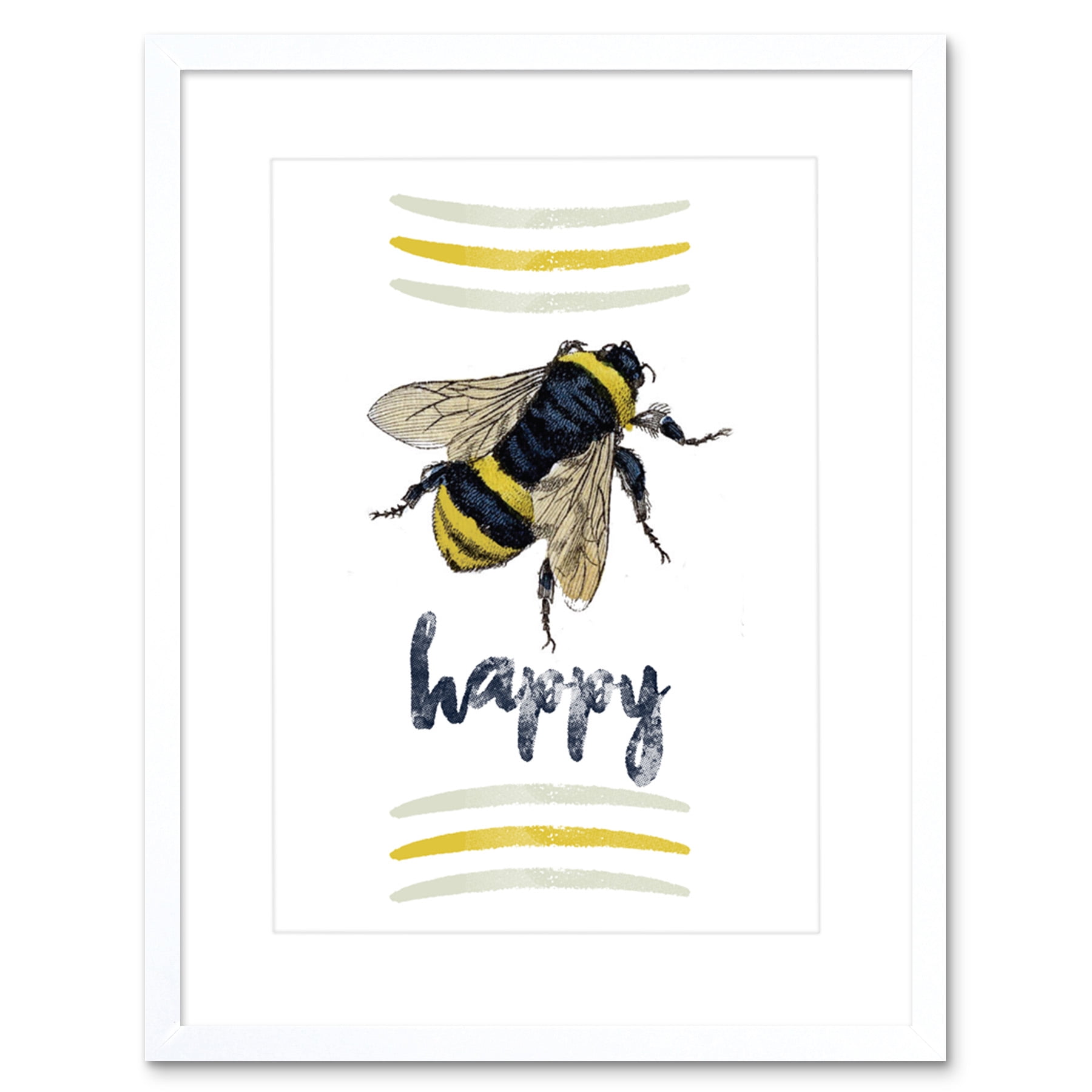 Be Happy Riddle Bee Drawing Framed Wall Art Print