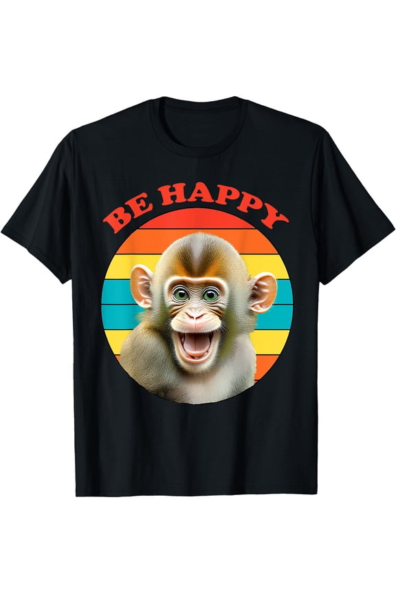 Be Happy Shirt Funny Smiling Monkey Shirt for Men,Women,Kids T-Shirt, Vintage Birthday Gift