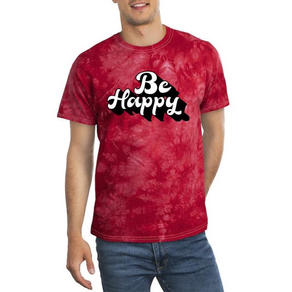 Be Happy Slogan Retro Style. Tie Dye Crystal Men -Image by Shutterstock, Male Small