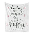 thumbnail image 1 of Be Happy Soft Flannel Fleece Throw Blanket, Grungy Hand Lettering of Inspirational Words with Pink Triangles, Cozy Plush for Indoor and Outdoor Use, 50" x 70", Pale Pink White, by Ambesonne, 1 of 6