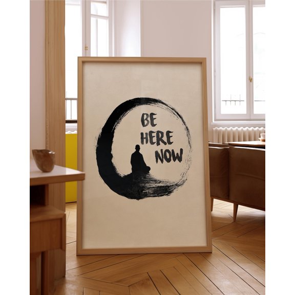 Be Here Now Zen Art Print Minimalist Japanese Ink Style Wall Decor, Unframed Paper Print