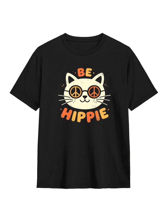 Be Hippie Slogan Peace Sign Retro Graphic Tee for Men and Women, Fun Party Cotton Short Sleeves T-Shirt