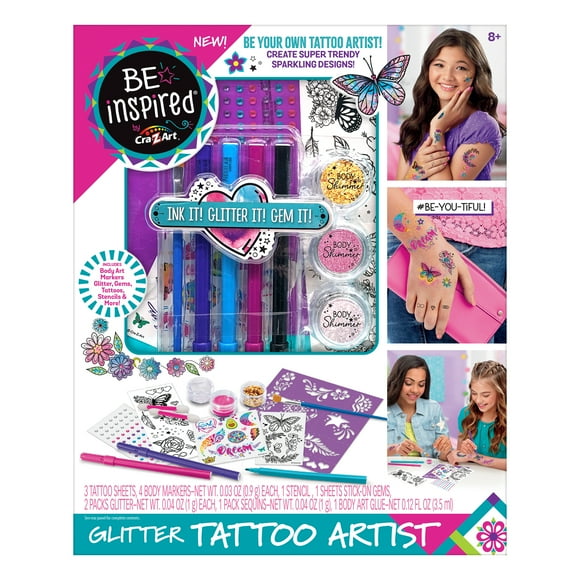 Be Inspired by Cra-Z-Art Glitter Tattoo Artist Set, Best for Tweens, Teens, and Adults Ages 8 and up