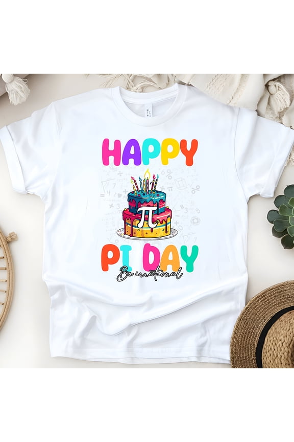 Be Irrational Shirt – Pi Symbol Birthday Cake Design for STEM Lovers, White, Size S