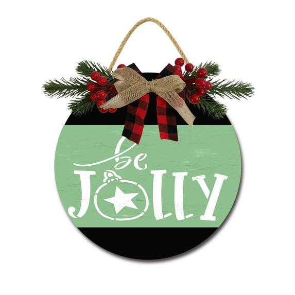 Be Jolly Sign Front Door Porch Decorations, Round Rustic Wood Hanging Sign for Farmhouse Porch Outdoor Home Holiday Front Door Sign Decor