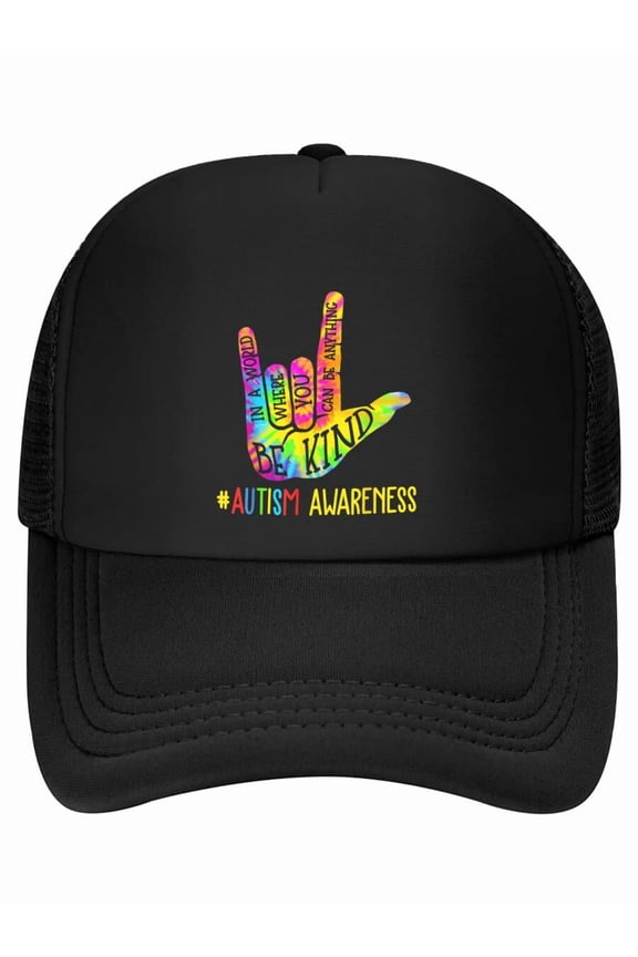 Be Kind ASL Love Sign Language Hand Autism Awareness Tie Dye Baseball Cap