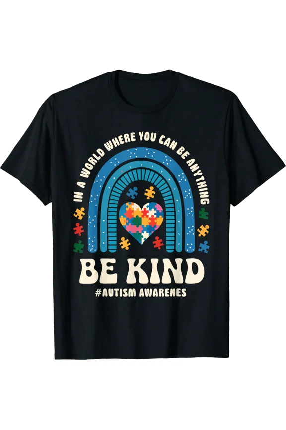 Be Kind Autism Awareness Puzzle Heart Rainbow Men Women T-Shirt Unisex Full Size S-5XL