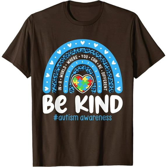 Be Kind Autism Awareness Rainbow In April We Wear Blue Ribbon Unisex T-Shirt for Men Women Kids Toddler,Dark Chocolate Color,Size YM