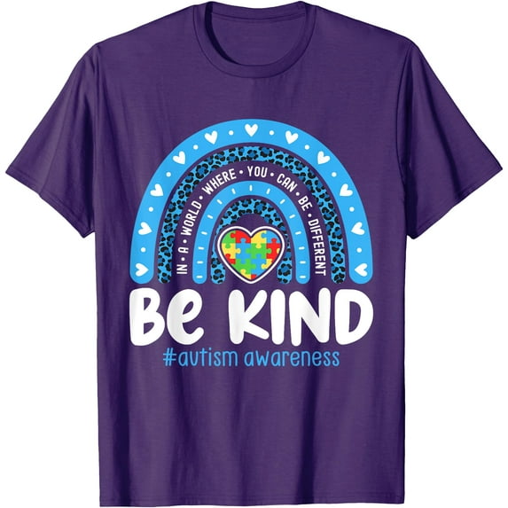 Be Kind Autism Awareness Rainbow In April We Wear Blue Ribbon Unisex T-Shirt for Men Women Kids Toddler,Purple Color,Size 4XL