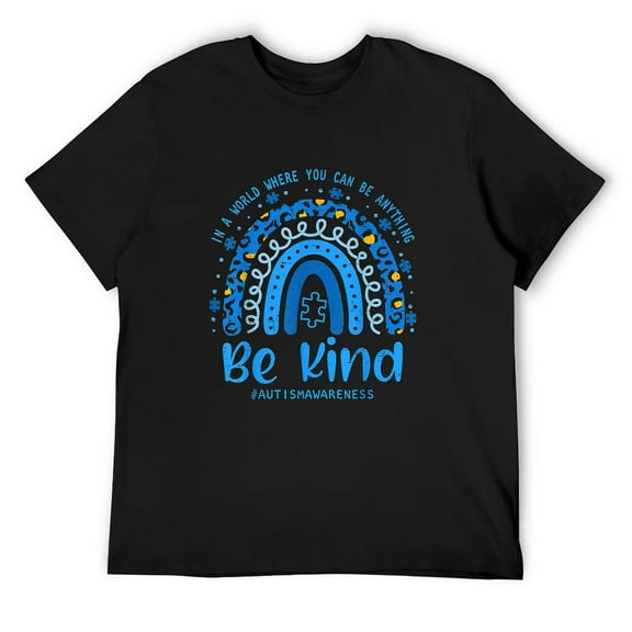 Be Kind Autism Awareness Shirt For Men Leopard Rainbow T-Shirt Black Small