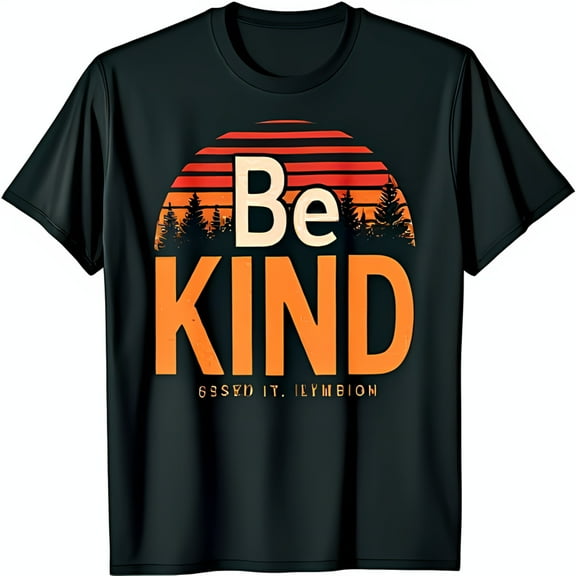 Be Kind Black T-Shirt with Sunset Graphic and Inspirational