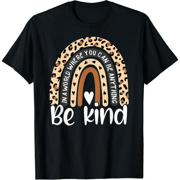Be Kind Boho Leopard Rainbow Kindness Inspirational Cute T-ShirtMen and women, Black T-shirt, size: Extra large