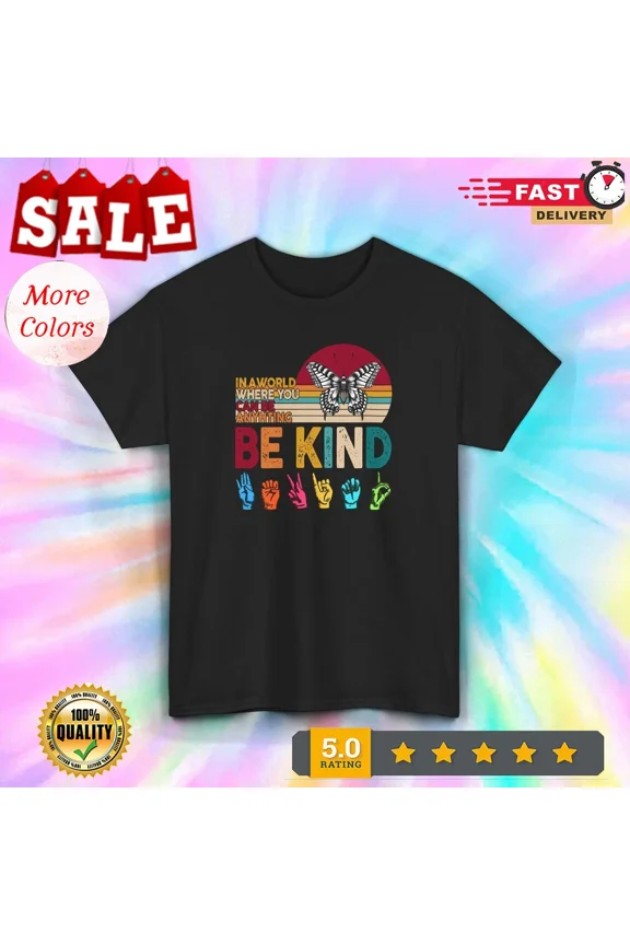 Be Kind Butterfly Sign Language T-Shirt ASL Inclusion Graphic Tee S-5XL