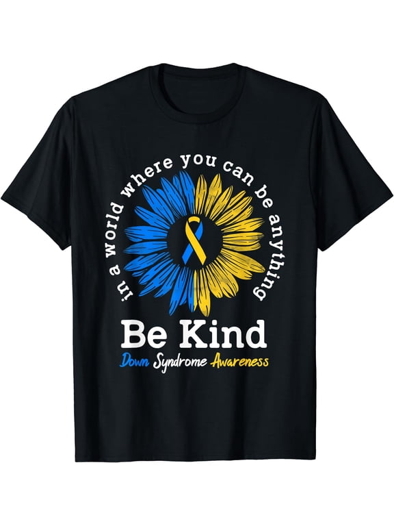 Be Kind Down Syndrome Awareness Ribbon Sunflower Kindness T-Shirt Black 2X-Large