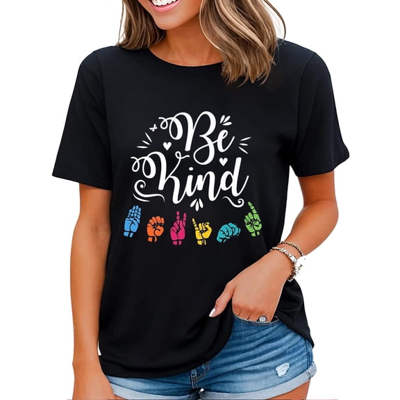 Be Kind Fingerspelling American Sign Language Design Premium Women T-Shirt Black Small