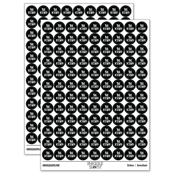 Be Kind Fun Text 200+ Round Stickers - Black - Gloss Finish - 0.50" Size