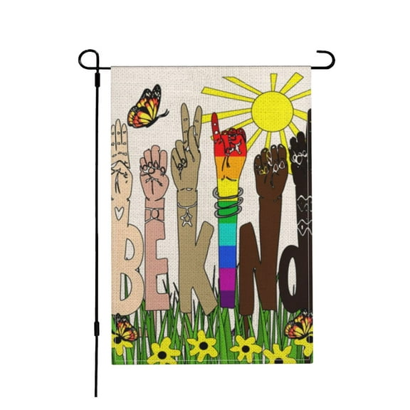 Be Kind Garden Flag Spring Summer Flower Small Yard Flag for Outside Decor Burlap LGBT Garden Banner 12x18 Inch
