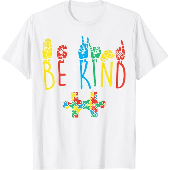 Be Kind Hand Sign Language Puzzle Autism Awareness ASL Mom T-Shirt100% cotton