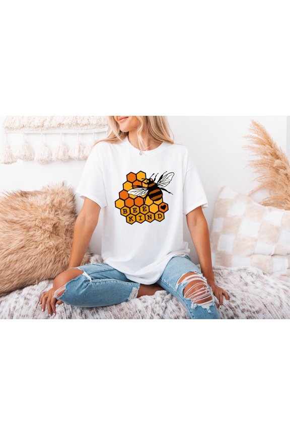 Be Kind Honeycomb Honey Bee Lover Graphic Quote T-shirt, for men & women, up to size 5XL.