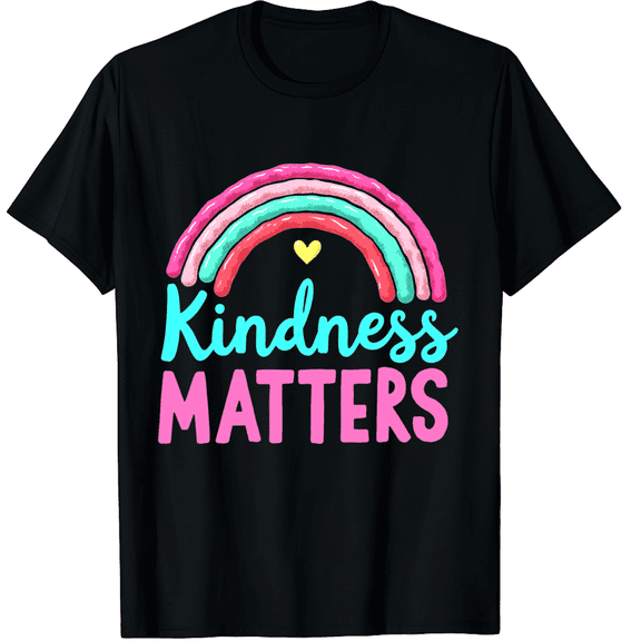 Be Kind Kindness Matters Rainbow Heart Tee Tops Graphic Black T-Shirt for Men and Women
