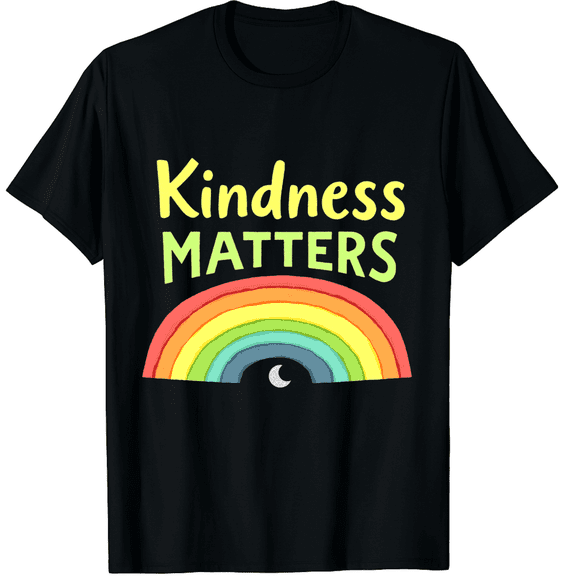 Be Kind Kindness Matters Rainbow Heart Tee Tops Graphic Black T-Shirt for Men and Women