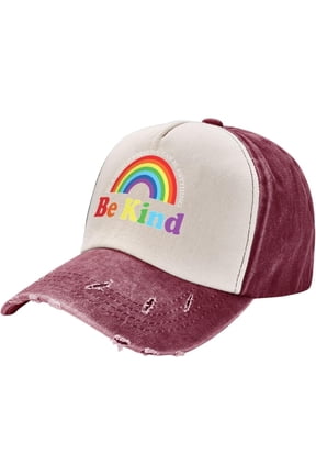 Be Kind LGBT Pride Rainbow Cowboy Hat Men Vintage Baseball Cap Women Dad Hat Sun Hat Adjustable Trucker Hat Dark Red