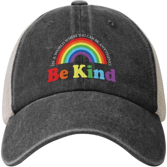 Be Kind LGBT Pride Rainbow Cowboy Hat Men Vintage Mesh Baseball Cap Women Dad Hat Sun Hat Trucker Hat Black