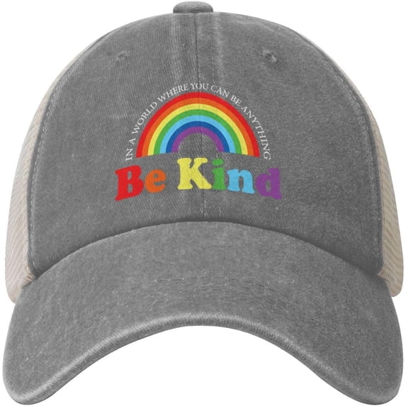 Be Kind LGBT Pride Rainbow Cowboy Hat Men Vintage Mesh Baseball Cap Women Dad Hat Sun Hat Trucker Hat Black